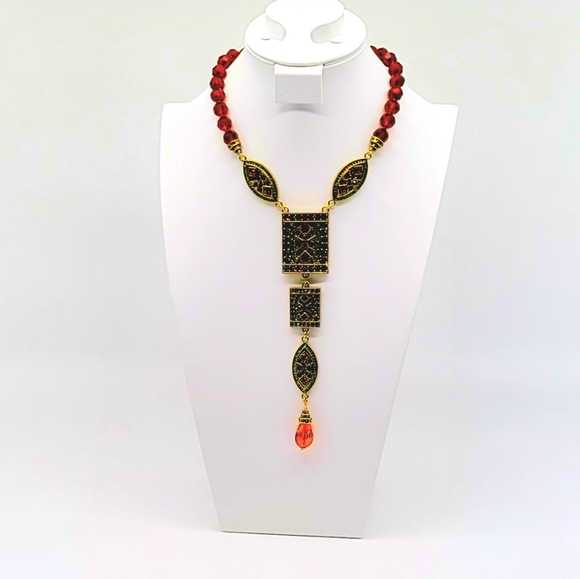 Heidi Daus Long Autumn Spessartite Swarovski Crystal Statement Y Necklace - Picture 10 of 14